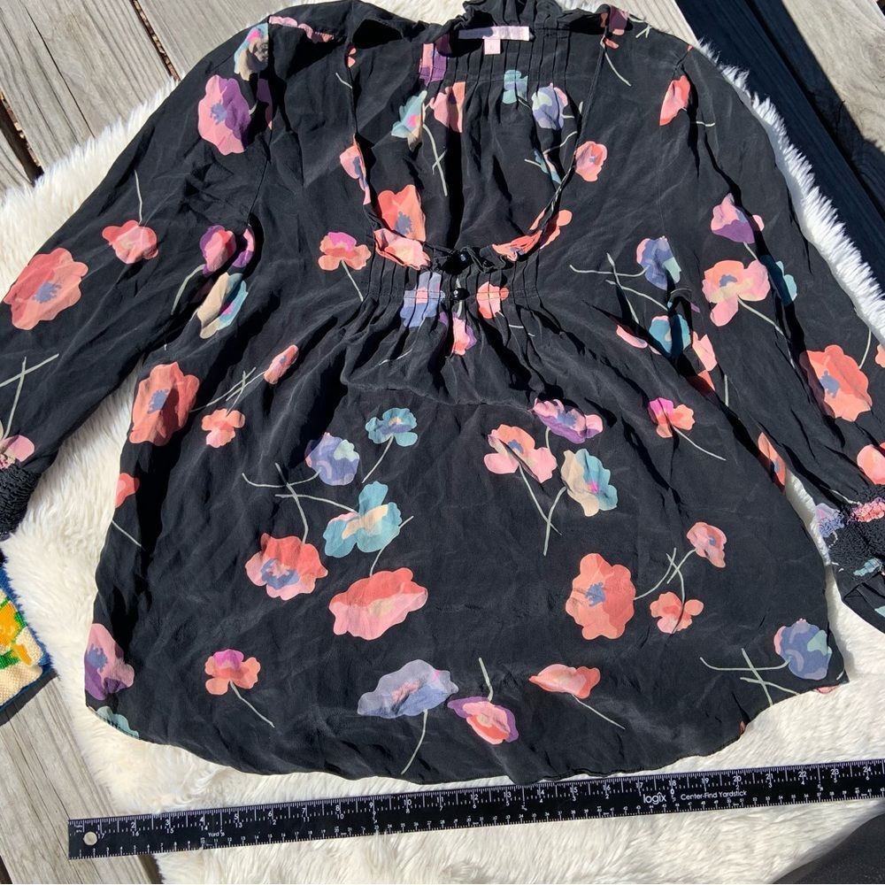 Beautiful Sz 6 Rebecca Taylor quarter Sleeve Floral Silk Blouse